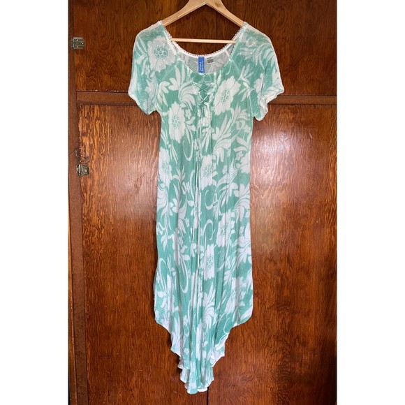 Island Beach Vintage Floral Maxi Asymmetrical Slip Dress Cover-Up Women's S/M - Picture 1 of 11